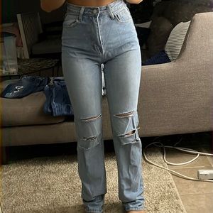 Stacked straight jeans
